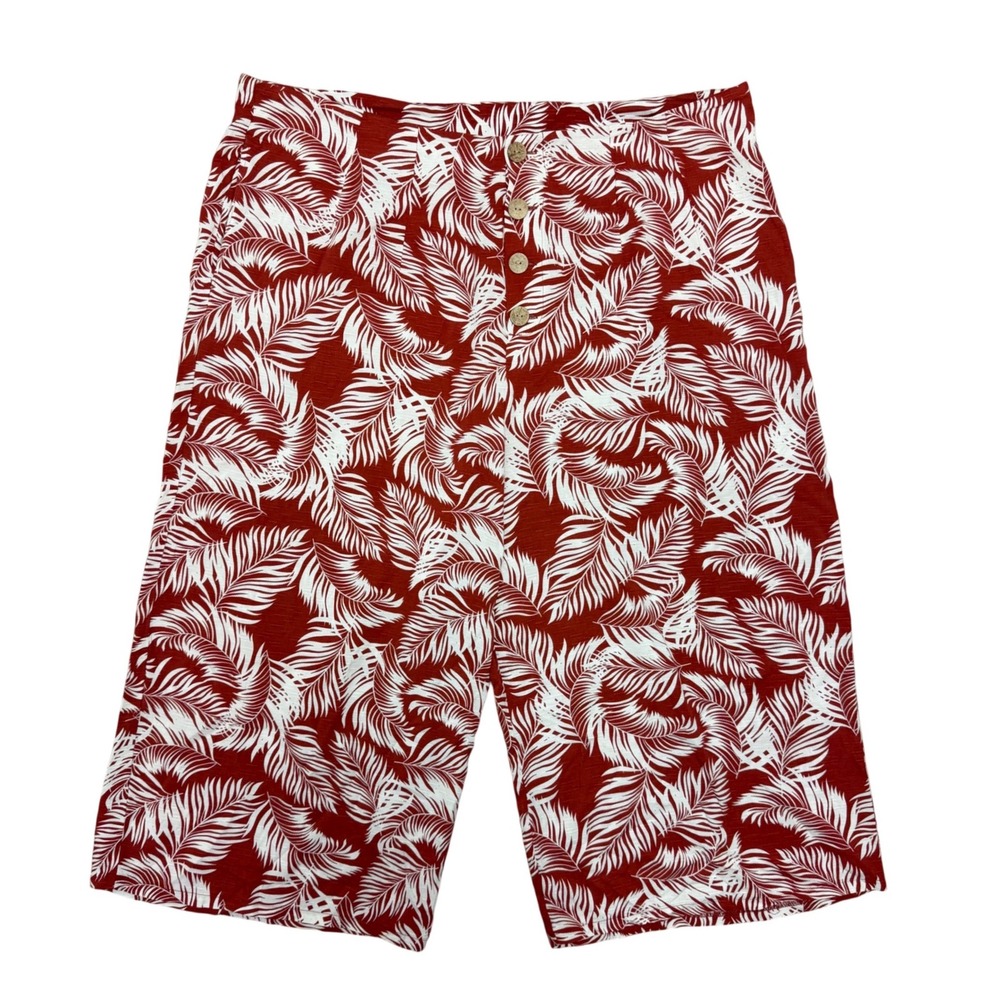 Lily Morgan Palm Print Wide Leg Culottes 100% Viscose Rust Red Tropical Boho 3X